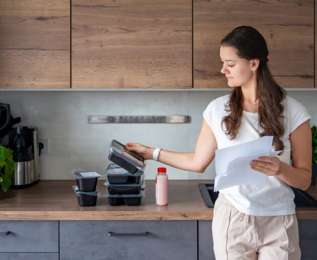 Woman looking at her order from one of the best healthy meal delivery services providers in Australia.