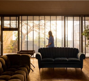 Boutique Hotel Style At Home With Custom Plantation Shutters, Luxurious Sheers & Designer Wallpaper | High-End Window Treatments For Living Rooms | Australian Interior Design Inspiration