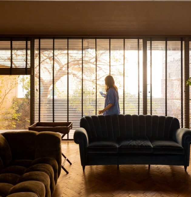 Boutique Hotel Style At Home With Custom Plantation Shutters, Luxurious Sheers & Designer Wallpaper | High-End Window Treatments For Living Rooms | Australian Interior Design Inspiration