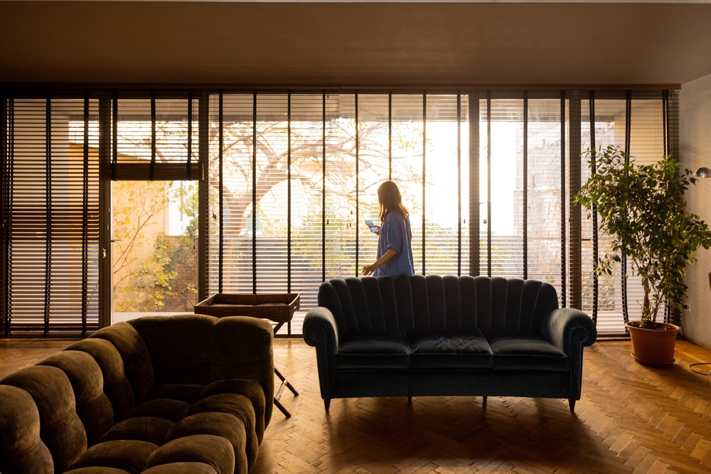 Boutique Hotel Style At Home With Custom Plantation Shutters, Luxurious Sheers & Designer Wallpaper | High-End Window Treatments For Living Rooms | Australian Interior Design Inspiration